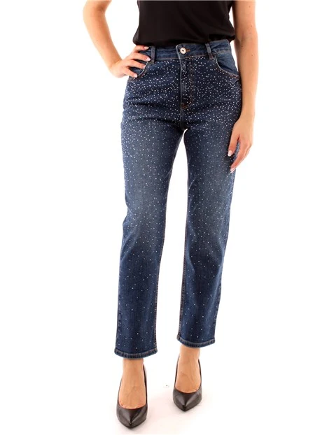 JEANS MOM FIT CON STRASS DONNA BLU