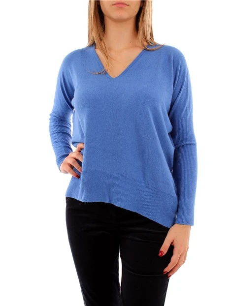 MAGLIA CON SCOLLO A V IN MISTO VISCOSA DONNA BLU