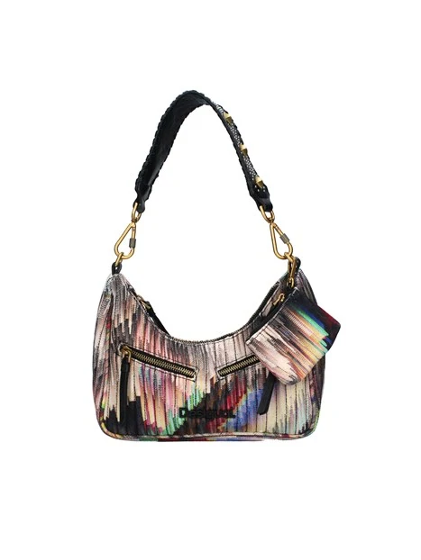 BORSA A SPALLA CON POCHETTE MULTICOLORE DONNA NERO