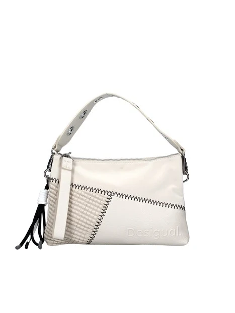 BORSA A SPALLA EFFETTO PATCHWORK MONOCOLORE DONNA BEIGE CHIARO