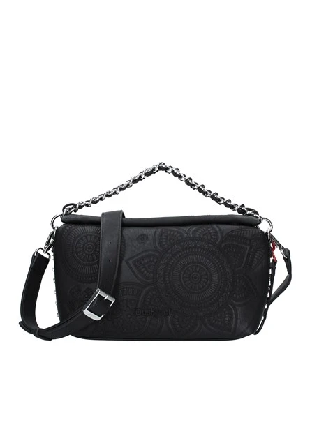 BORSA A SPALLA CON MOTIVI FLOREALI IN TINTA DONNA NERO