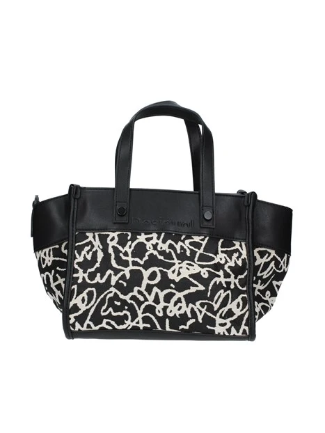 BORSA A SPALLA CON SCRITTE IN CONTRASTO DONNA NERO