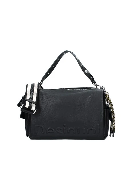 BORSA A SPALLA IN SIMIL PELLE CON LOGO DONNA NERO