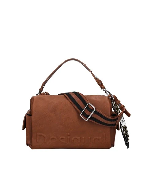 BORSA A SPALLA IN SIMIL PELLE CON LOGO DONNA MARRONE