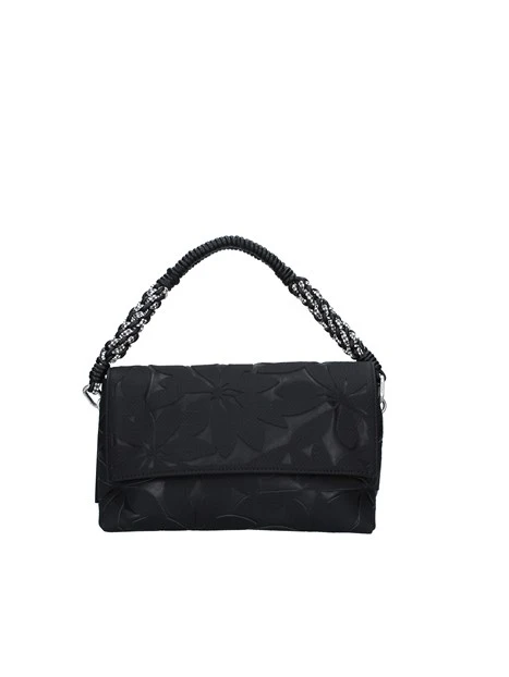 BORSA A  SPALLA CON FIORI FUSTELLATI MONOCOLORE DONNA NERO