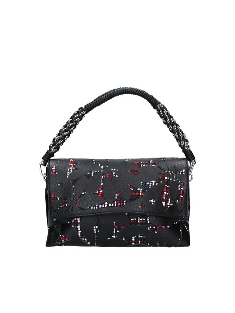 BORSA A  SPALLA CON FIORI E FONDO A CONTRASTO DONNA NERO