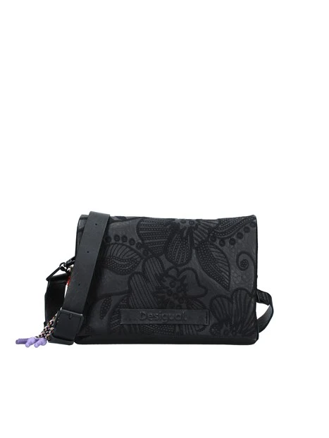 BORSA A TRACOLLA CON FIORI RICAMATI DONNA NERO