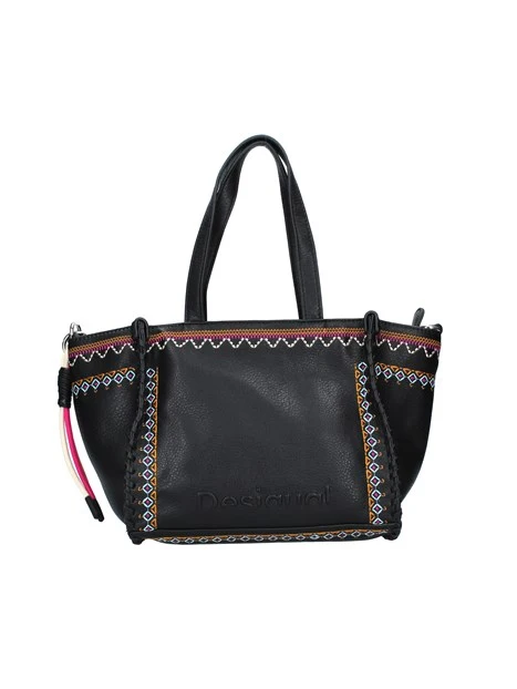 BORSA A SPALLA CON RICAMI MULTICOLORE E PORTACHIAVI DONNA GRIGIO