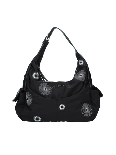 BORSA A SPALLA CON RICAMI METALLIZZATI DONNA NERO