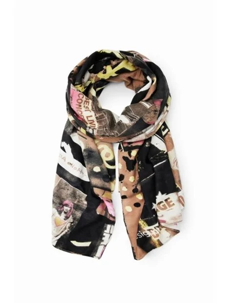 FOULARD CON RITAGLI DI GIORNALE DONNA NERO