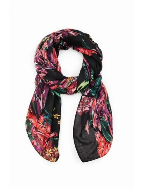 FOULARD CON STAMPA FLOREALE DISTORTA DONNA NERO