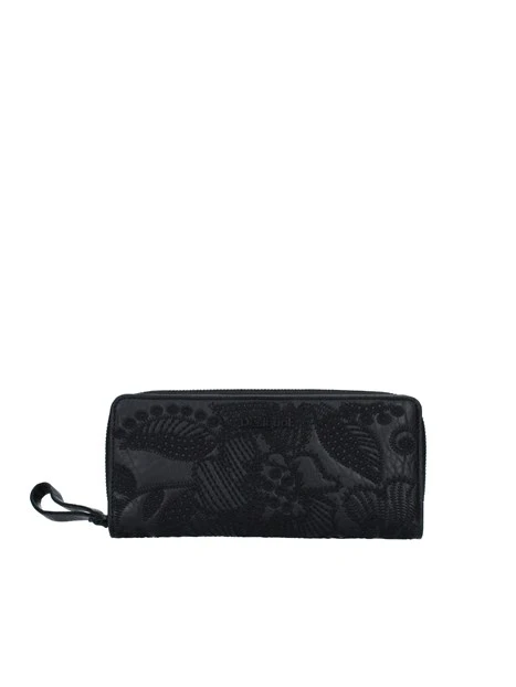 PORTAFOGLIO CON RICAMI FLOREALI DONNA NERO