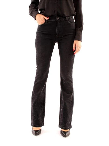 JEANS A ZAMPA CON STRASS DONNA NERO