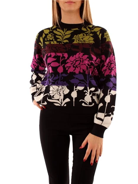 MAGLIA GIROCOLLO FLOREALE MULTICOLORE DONNA NERO