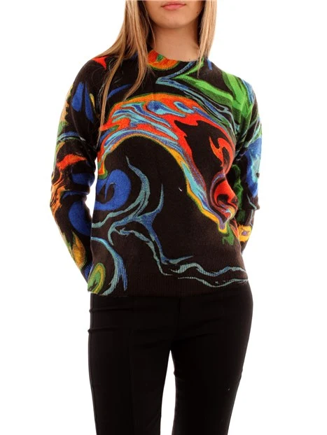 MAGLIA GIROCOLLO A FANTASIA MULTICOLORE DONNA NERO