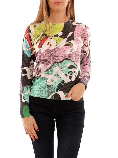 MAGLIA GIROCOLLO CON SCRITTA MULTICOLORE DONNA NERO