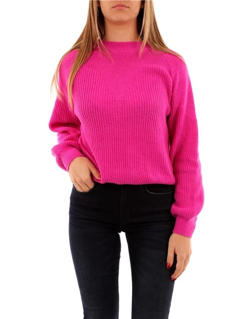 MAGLIA GIROCOLLO CON MANICHE A SBUFFO DONNA FUCSIA
