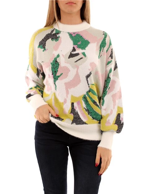 MAGLIA GIROCOLLO A FANTASIA DONNA BIANCO