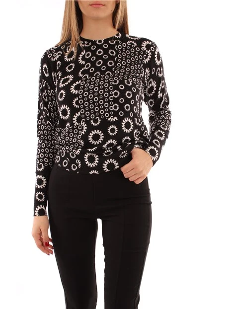 MAGLIA GIROCOLLO CON STAMPA GEOMETRICA DONNA NERO