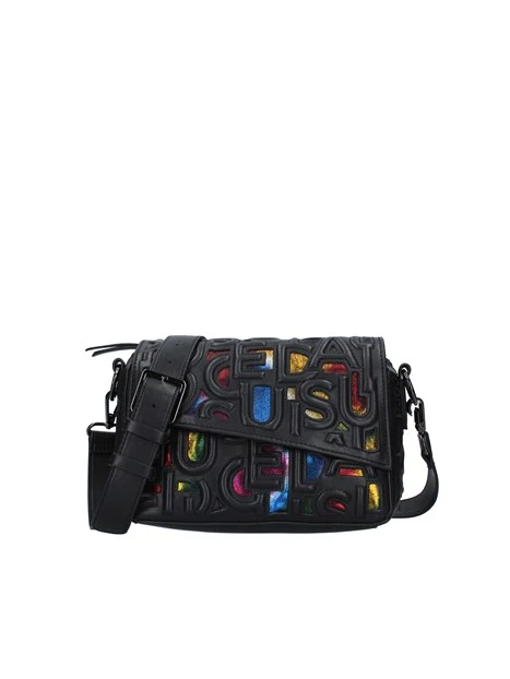 BORSA A SPALLA CON LETTERE FUSTELLATE DONNA NERO