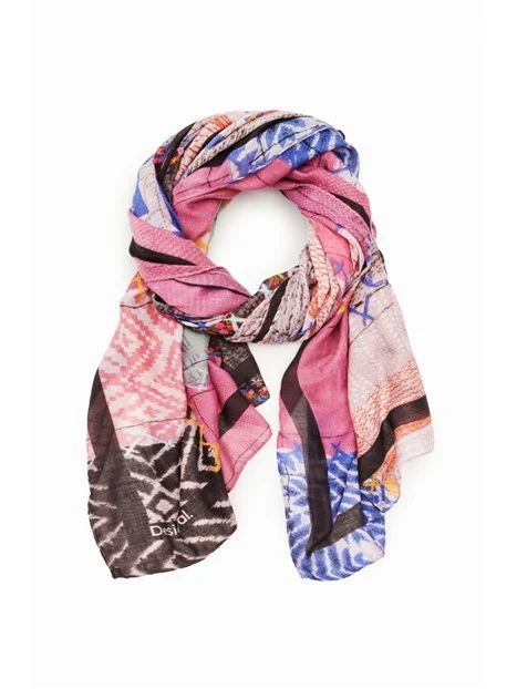 FOULARD CON STAMPA PATCHWORK DONNA FUCSIA