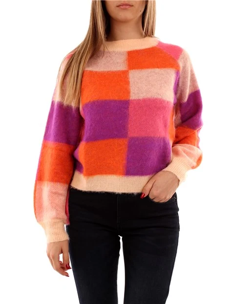 MAGLIA GIROCOLLO A QUADRI DONNA ARANCIO