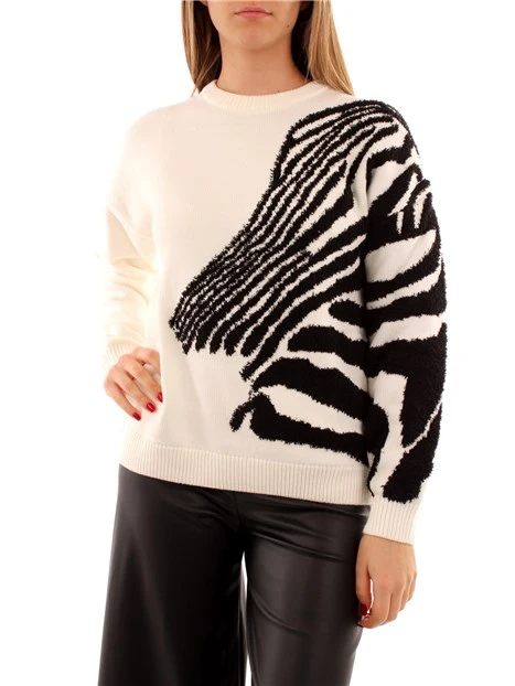 MAGLIA GIROCOLLO A FANTASIA ZEBRATA DONNA BIANCO