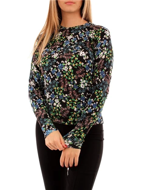 MAGLIA GIROCOLLO FLOREALE IN MISTO VISCOSA DONNA NERO