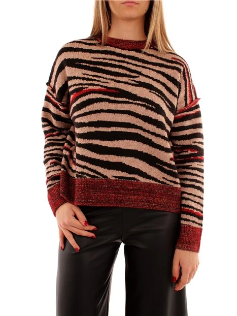 MAGLIA GIROCOLLO A FANTASIA ZEBRATA DONNA BEIGE