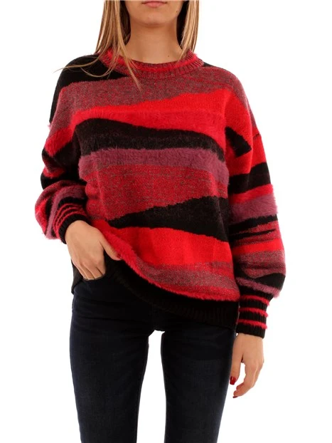 MAGLIA GIROCOLLO A RIGHE DONNA ROSSO