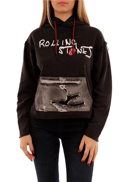 FELPA CON CAPPUCCIO THE ROLLING STONES DONNA NERO