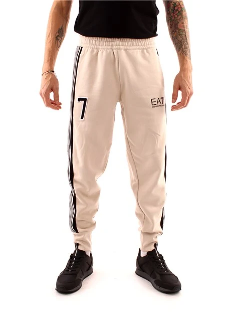 PANTALONI JOGGERS IN COTONE CON BANDA UOMO BEIGE