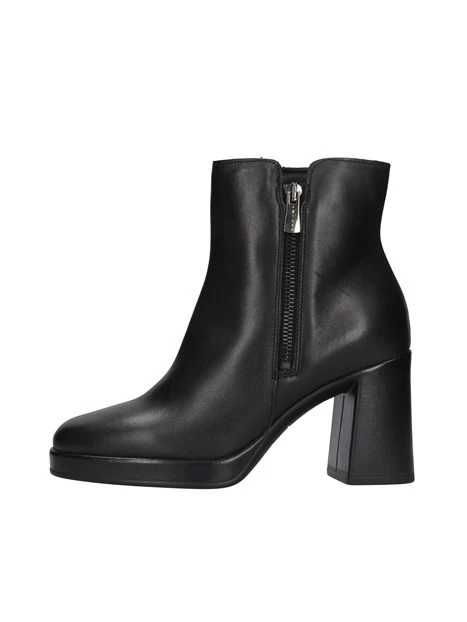 STIVALETTI IN PELLE CON TACCO DONNA NERO