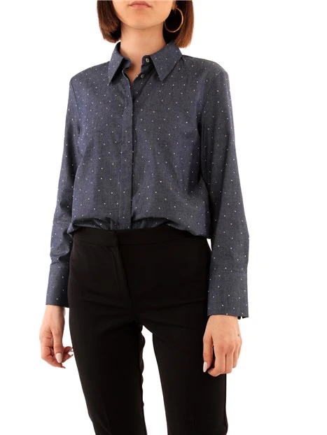 CAMICIA IN DENIM CON STRASS DONNA BLU