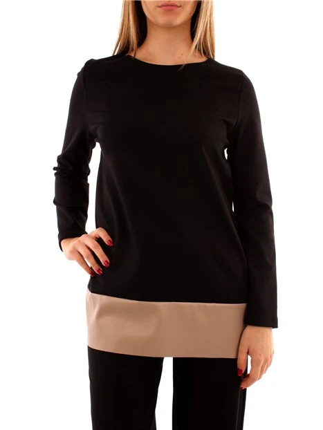 BLUSA CON BANDA COLORE BEIGE DONNA NERO