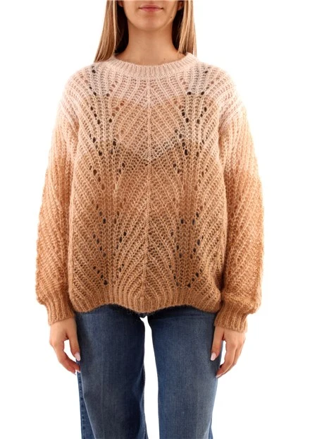 MAGLIA CON SCOLLO A BARCA A FANTASIA SFUMATA DONNA BEIGE