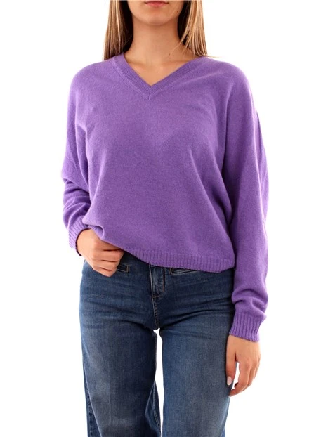 MAGLIA CON SCOLLO A V IN MISTO CASHMERE DONNA LILLA