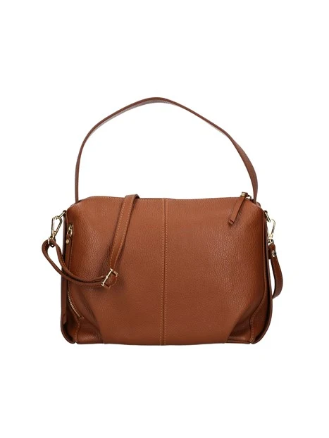 BORSA A SPALLA IN PELLE CON TRACOLLA DONNA CUOIO