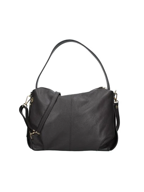 BORSA A SPALLA IN PELLE CON TRACOLLA DONNA ANTRACITE