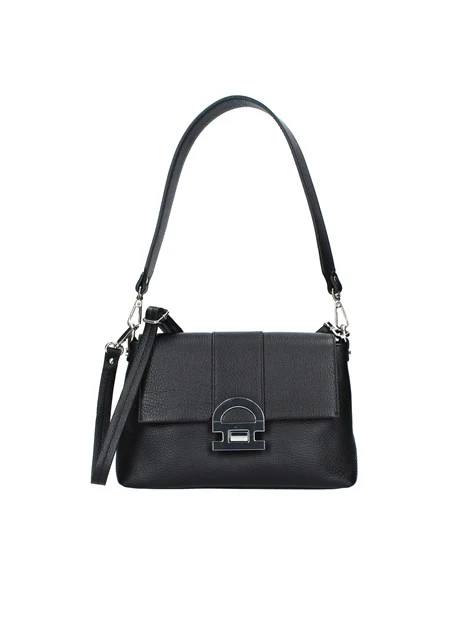 BORSA A SPALLA CON CHIUSURA GALVANIZZATA DONNA NERO