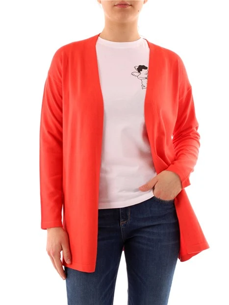 CARDIGAN IN FILATO DI VISCOSA DONNA ROSSO CORALLO