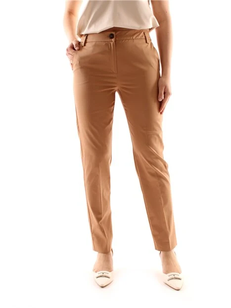 PANTALONI A SIGARETTA IN GABARDINE DI COTONE DONNA BEIGE