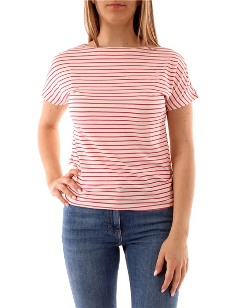 T-SHIRT MANICA CORTA A RIGHE DONNA FUCSIA