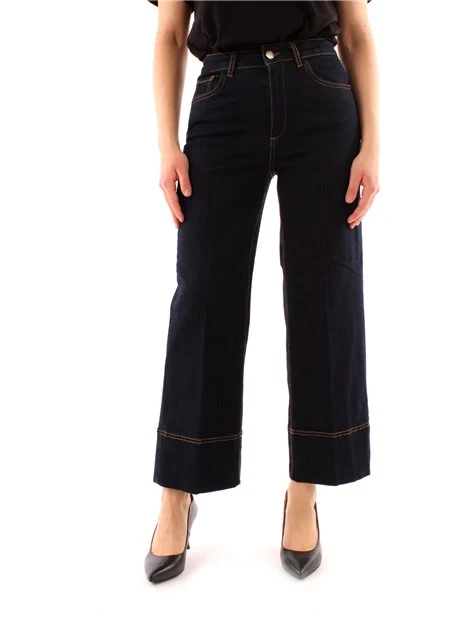 JEANS CROPPED DRITTI CON RISVOLTO DONNA BLU SCURO