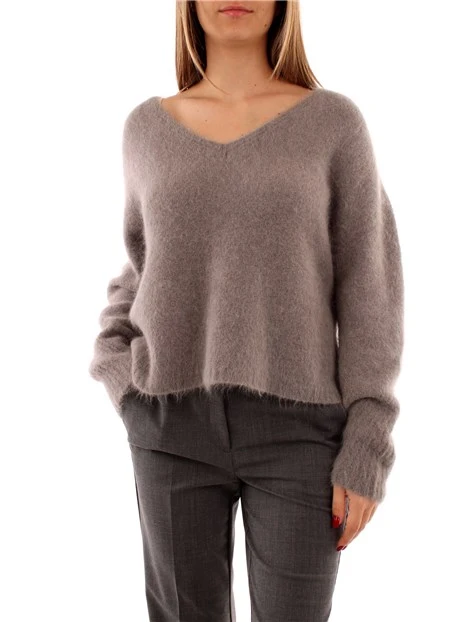 MAGLIA CON SCOLLO A V IN MISTO ALPACA DONNA GRIGIO