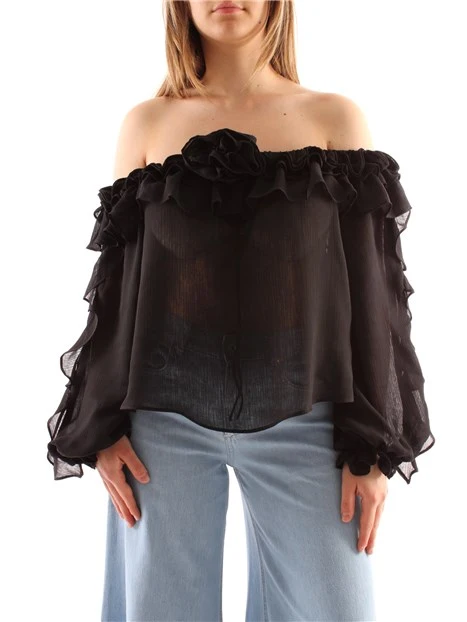 BLUSA IN GEORGETTE MANICHE A SBUFFO DONNA NERO