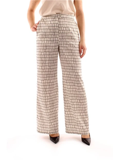 PANTALONI PALAZZO A FANTASIA GEOMETRICA DONNA BEIGE