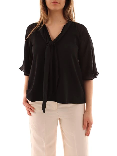 BLUSA IN ENVER SATIN CON FIOCCO DONNA NERO