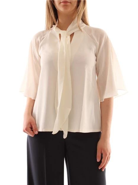 BLUSA IN ENVER SATIN CON FIOCCO DONNA BIANCO BURRO