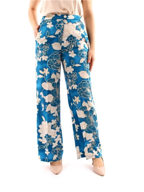 PANTALONI PALAZZO A FANTASIA FLOREALE DONNA BLU